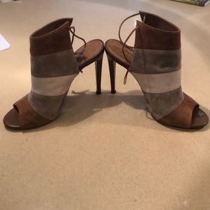 Aquazzura suede color block peep toe booties 37.5
